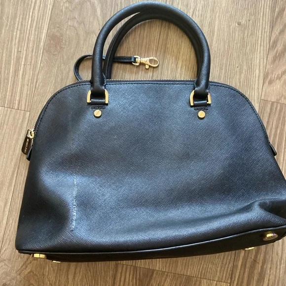 Michael Kors Black Saffiano Leather Satchel Bag Gold Hardware - Picture 7 of 16